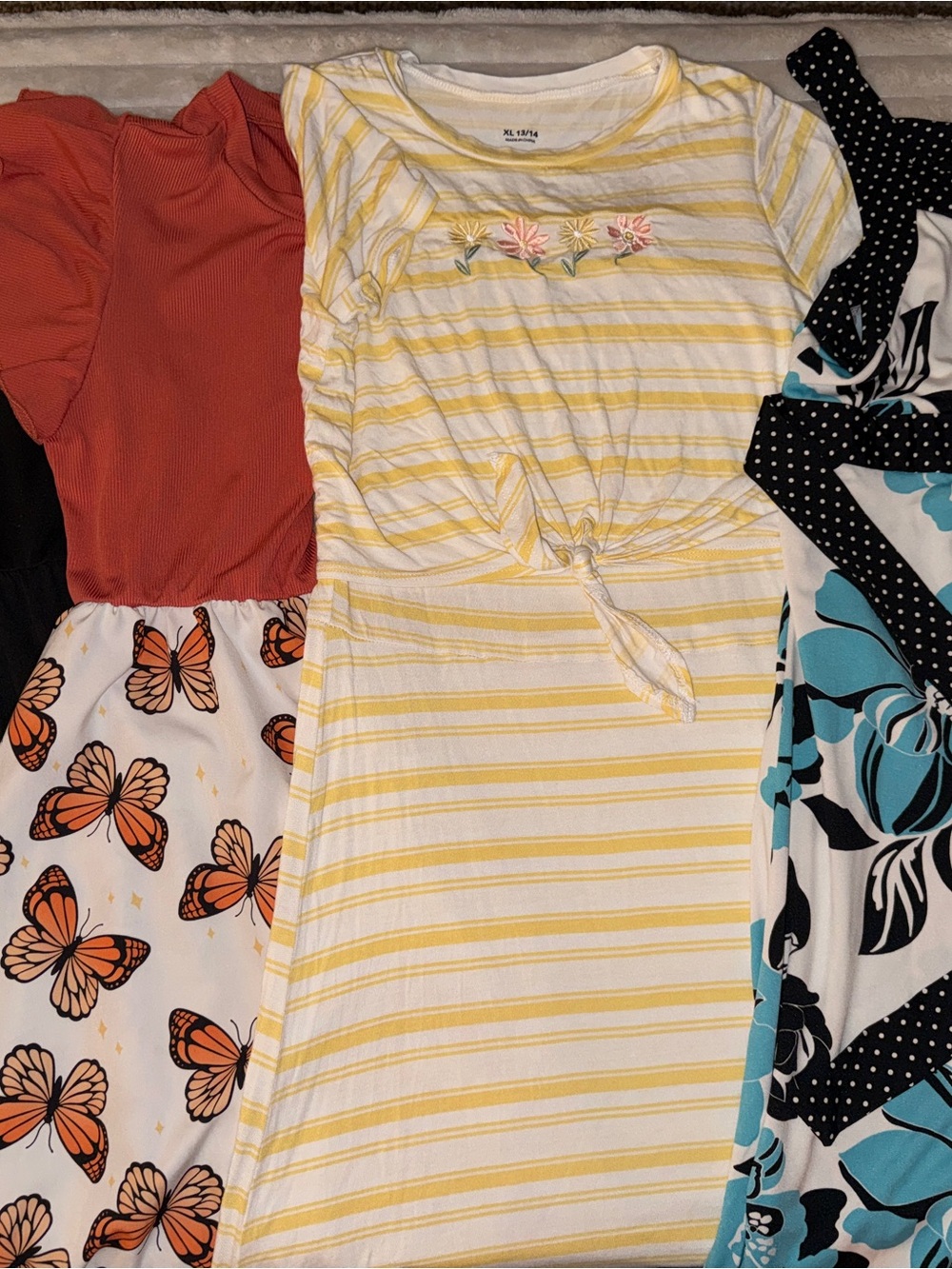 📚Back to school bundle 📚 Girls' Yellow Stripe Tie-Front Tee Dress size XL 14/16